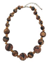 Ketting - Houten kralen - Legerprint - Bruin - 48+3 Centimeter - Damesdingetjes