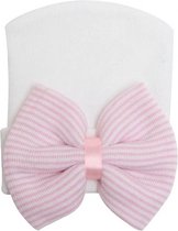 Pasgeboren babymuts in het wit- gestreepte strikje-roze-wit -babyborn muts met strikje en handschoentjes