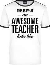 This is what an awesome teacher looks like wit/zwart ringer cadeau t-shirt - heren - beroepen / cadeau shirt 2XL