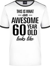 Awesome 60 year - geweldige 60 jaar wit/zwart ringer cadeau t-shirt heren -  Verjaardag cadeau 2XL