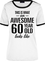 Awesome 60 year - geweldige 60 jaar wit/zwart ringer cadeau t-shirt dames -  Verjaardag cadeau XL