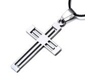 SALE - Herenketting – Mannenketting – Staal – Zilverkleurig – Kruis - Geloof - Valentijn - Cadeau voor hem