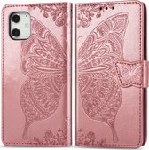 Apple iPhone 12 Hoesje - Mobigear - Butterfly Serie - Kunstlederen Bookcase - Roségoud - Hoesje Geschikt Voor Apple iPhone 12