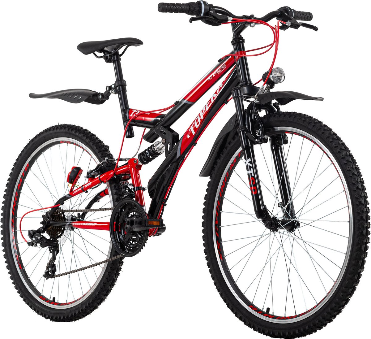 KS Cycling Fiets Topeka 26'' full suspension mountainbike zwart-rood 48 cm