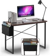Bureau, computer bureau, 102cm computertafel, PC tafel, bureautafel, kantoortafel met zij-opslagzak, industriële PC-bureau, zwart metalen frame, ideaal voor thuis en op kantoor