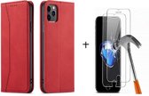 GSMNed – Luxe iPhone 12/12 Pro Rood – hoogwaardig Leren Pu Hoesje – iPhone 12/12 Pro Rood – Design – Met briefgeld vakje – Met Screenprotector