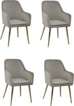 Eetkamerstoelen set van 4 Velvet Grijs - gouden poten - Eetkamerstoel velours grijs met armleuning