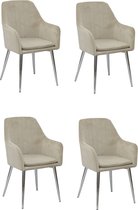 Eetkamerstoelen set van 4 Velvet beige - zilveren poten - Eetkamerstoel fluweel beige met armleuning
