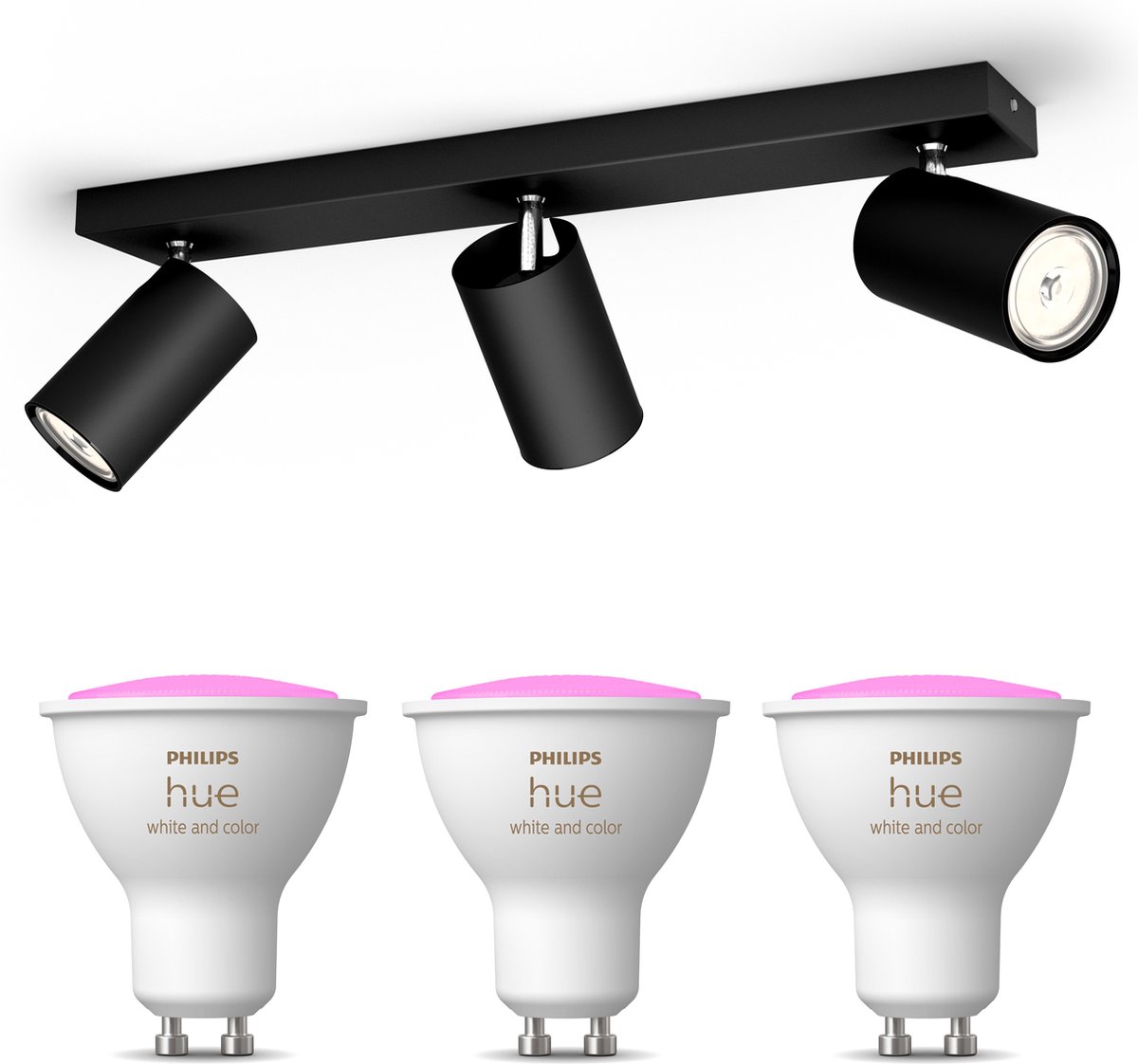 Philips myLiving Kosipo Opbouwspot White & Color Ambiance GU10 - 3 Hue Lampen - Wit en Gekleurd Licht - Dimbare Plafondspots - Zwart - Philips Hue