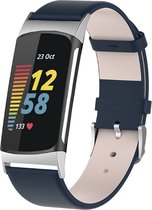 Luxe Lederen Armband Geschikt Voor Fitbit Charge 5 Activity Tracker - Smartwatch Horloge Bandje - Sportband Armband Polsband Strap - Horloge Band - Sport Watchband - Vervang Horlogeband - Zwe