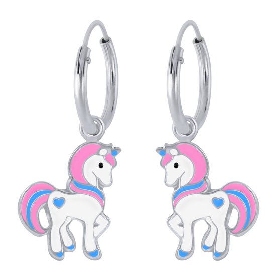 Joy|S - Zilveren Pony oorbellen - eenhoorn oorringen - unicorn