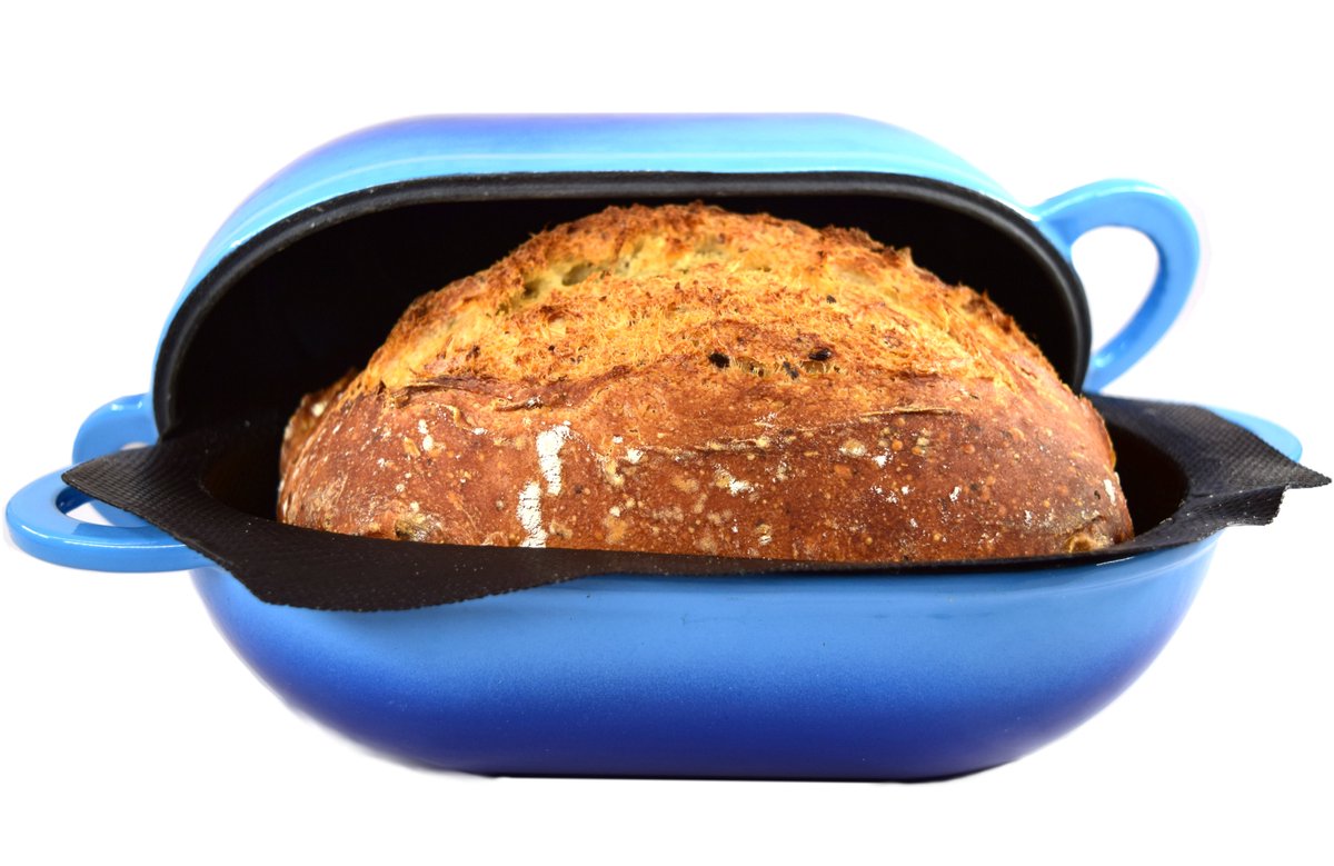 LoafNest: Makkelijkste ambachtelijke broodbakset ter wereld. Cast Iron Casserole (Blue Gradient) en non-stick siliconen Liner