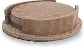 Onderzetterhouder + 6 Onderzetters - Leer Croco Beige Nude Rond -Coaster Queen