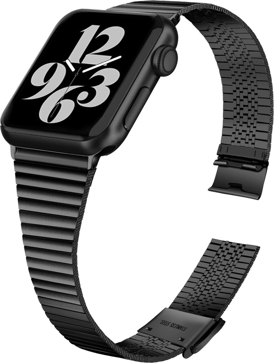 Fungus - Smartwatch bandje - Geschikt voor Apple Watch 38 / 40 / 41 mm - Series 1 2 3 4 5 6 7 8 9 SE iWatch - Metaal - Streep smal - Zwart