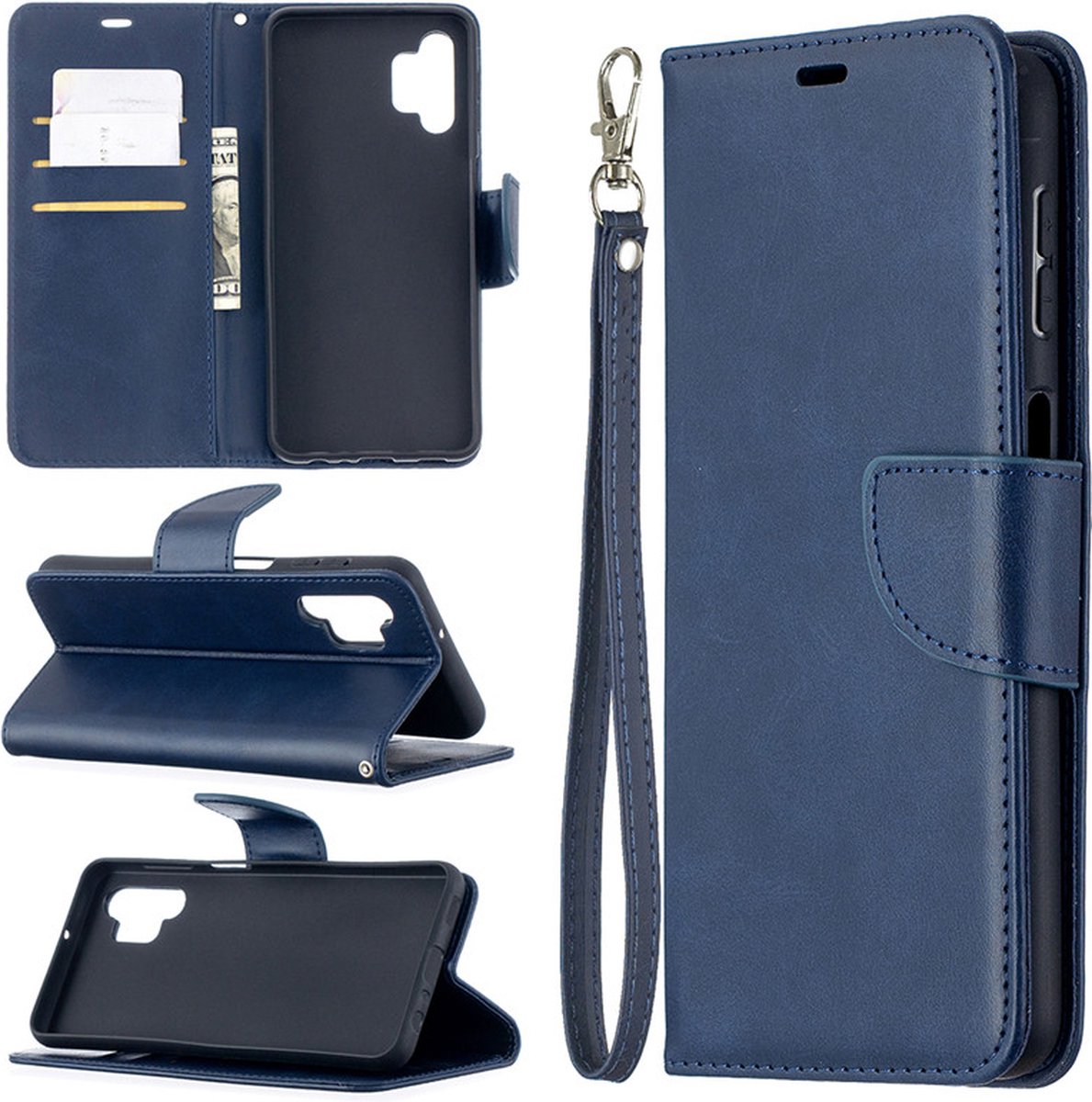 MobyDefend Hoesje - Geschikt voor Samsung Galaxy A32 (5G) - Wallet Book Case Met Koord - Blauw