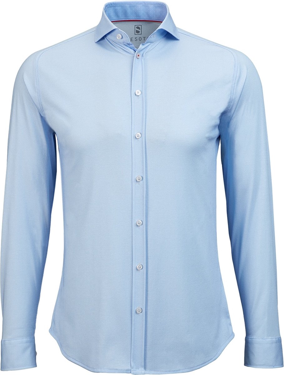 Desoto - Overhemd Strijkvrij Blauw Oxford - Maat S - Slim-fit