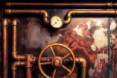 Celtic Tree - Canvas schilderij - Steampunk Oude Waterleiding Ventiel - 60x90cm  - Rood - Bruin - Premium Canvas - Fantasie - Industrieël - Magisch - Steampunk - Wanddeco - Schilde