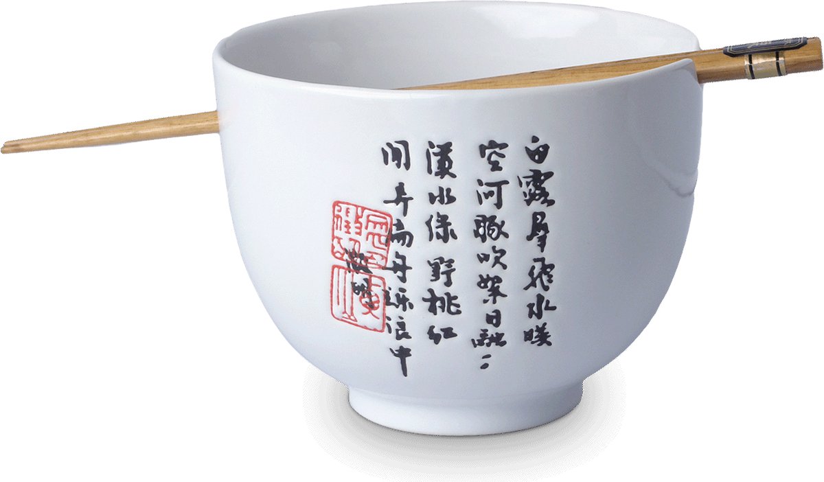 SOBA KOM MET CHOPSTICKS WIT MET TEKENS 12X9CM