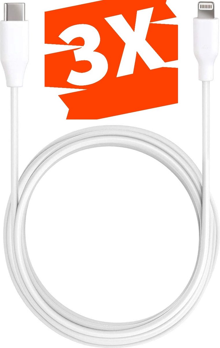 3-PACK iPhone USB-C oplader kabel - 3 Meter - Geschikt voor Apple iPhone 6,7,8,X,XS,XR,11,12,13,Mini,Pro Max- iPhone kabel USB-C - iPhone oplaadkabel - iPhone snoertje - iPhone lader - Datakabel - Lightning USB-C Kabel - Snellader