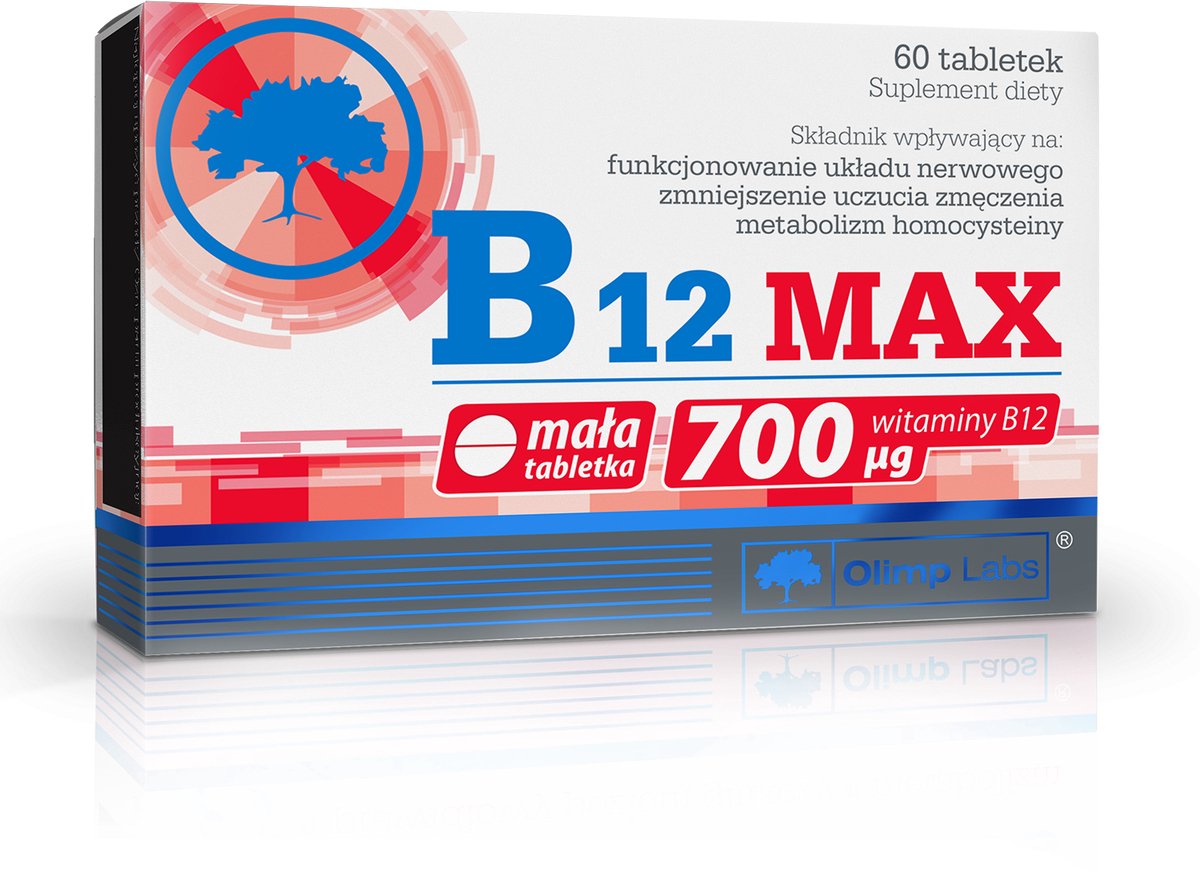 B12 MAX 60 tabletten 700 μg (28 000%*) B12 vitamin, essentieel voor het zenuwstelsel, vooral aanbevolen als aanvulling op een veganistisch dieet!