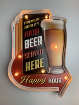 Metalen wandbord "Fresh beer served here!" met led verlichting