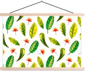 Posterhanger incl. Poster 120x80 cm - Schoolplaat - Jungle - Bladeren - Rood - Textielposter - Blanke latten