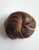 Haarstuk Knot Messy Bun scrunchie Elegant stijl Midden Bruin met Koperen Highlights