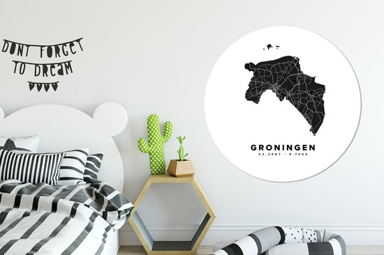 WallCircle - Wall Circle - Wall Circle - Groningue - Carte routière Nederland - Wit - Aluminium - Dibond - 120x120 cm - Intérieur et extérieur XXL