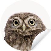 WallCircle - Stickers muraux - Cercle de papier peint - Animaux - Hibou - Wit - 50x50 cm - Cercle mural - Autocollant - Autocollant papier peint rond