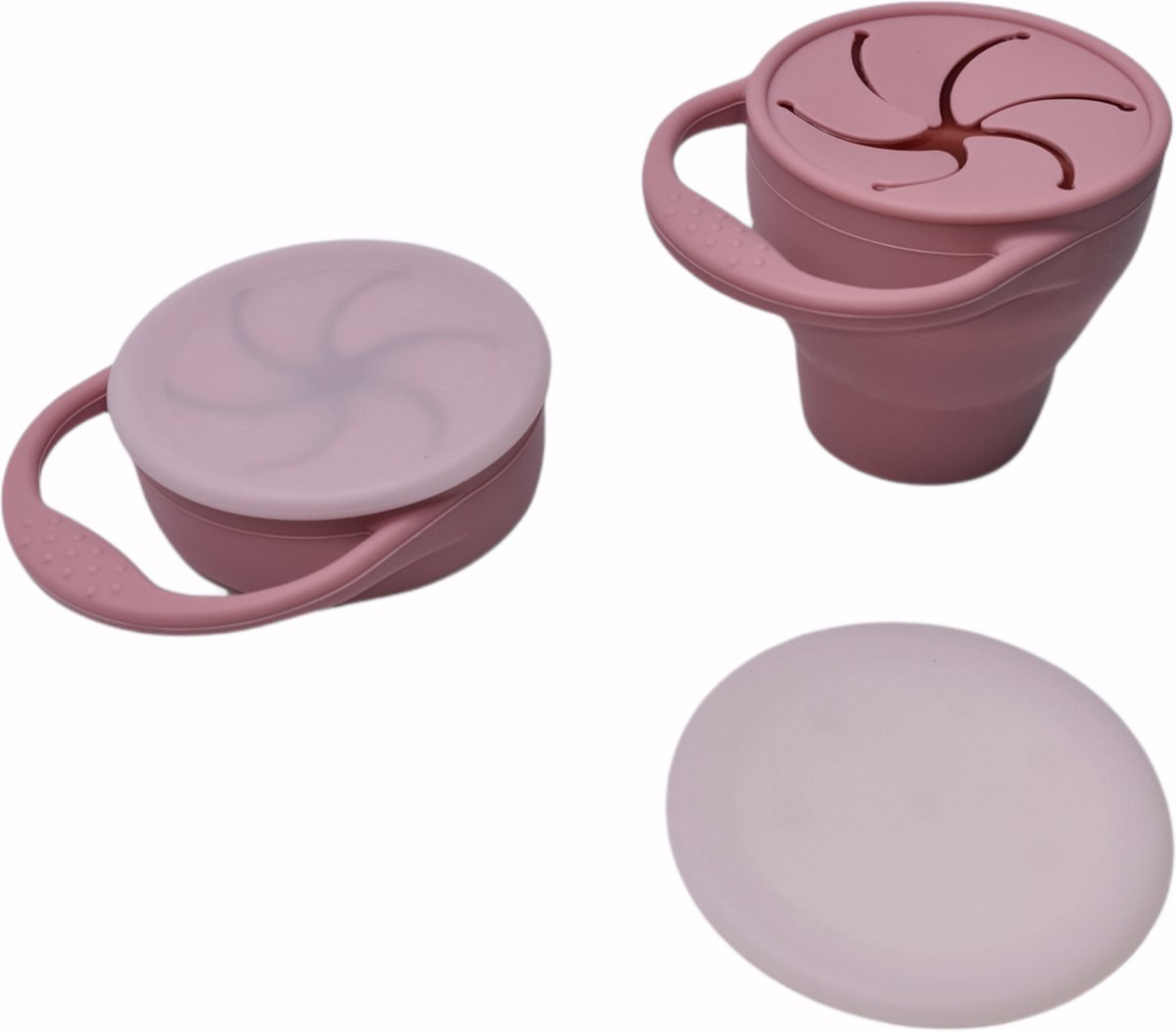 Snack cup - Snack Beker - Inklapbaar - Siliconen - Duurzaam - Baby - Peuter - Dreumes - Servies - Babyeetset - Onderweg - Rose Snack cup - Snack Beker - Inklapbaar - Siliconen - Duurzaam - Baby - Peuter - Dreumes - Servies - Babyeetset - Onderweg - Rose