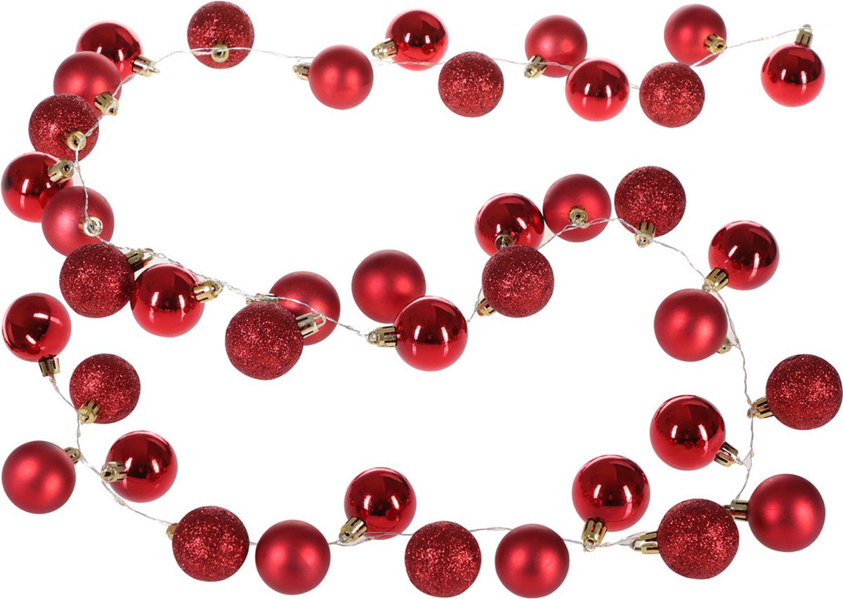 Casaria Kerstverlichting 40 LED´s Incl. Kerstballen - 2 m Mat Rood