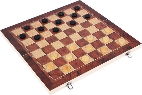 Afbeelding van het spel 3 in 1 Schaakbord - Backgammon - Dammen - Schaakspel - Hout - 29x29 – Schaakspel – Opvouwbaar – Reisspellen