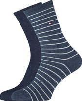 Tommy Hilfiger damessokken Small Stripe (2-pack) - uni en gestreept katoen - jeans blauw met wit - Maat: 35-38