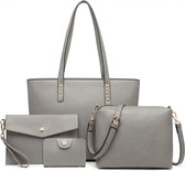 Miss Lulu Handtas | Crossbodytas | Clutch | Portemonnee - Damestas 4-delige Set - Kunstleer - Grote Capaciteit - Grijs (LG6931 GY)