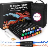 Afbeelding van Premium Creatives Acryl Stiften - Happy Stones - Verfstiften - Acrylverf  - Tekenset - Stiften - 4 diktes - 24 kleuren
