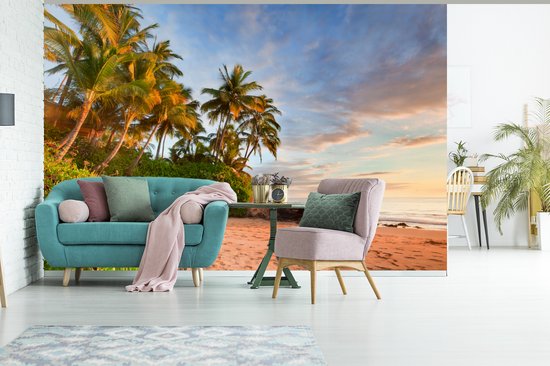 Vinyl Papier peint photo - Palmiers pendre malhonnêtement sur la plage de Hawaii, USA largeur 360 cm x hauteur 240 cm - photo impression sur fond d' écran (disponible en 7 tailles)