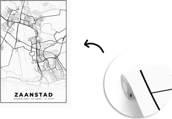 Papier peint - Papier peint photo peint Carte - Zaanstad - Zwart - Wit - Largeur 170 cm x hauteur 260 cm