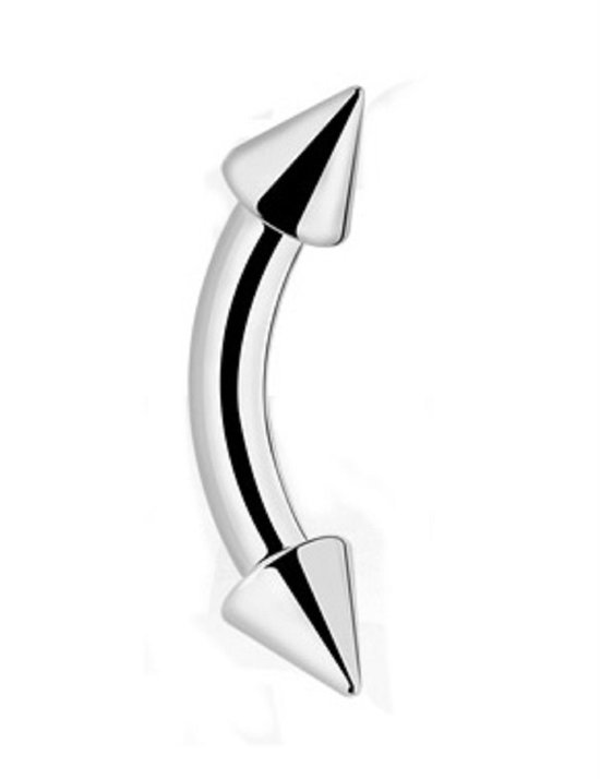 Gebogen barbell piercing van titanium met aan beide zijden een 3mm conische punt.