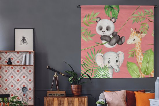 Tapisserie - Tapisserie - Animaux de la Jungle - Enfant - Rose - 150x150 cm - Tapisserie