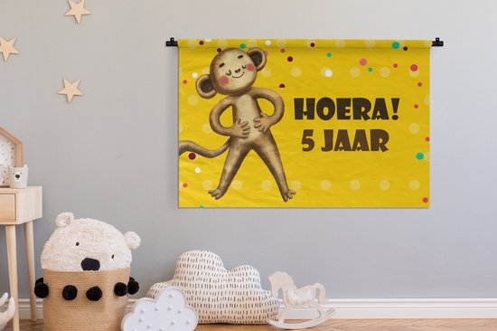 Tapisserie - Toile murale - Anniversaire - Singe - Animaux - 150x100 cm - Tapisserie