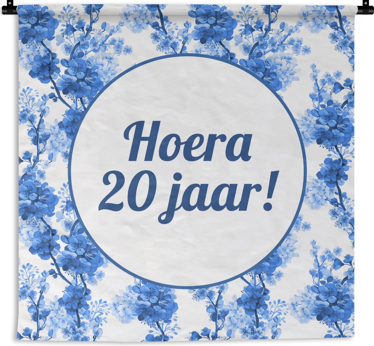 Wandkleed - Wanddoek - Feest - 20 Jaar - Blauw - Wit - 150x150 cm - Wandtapijt