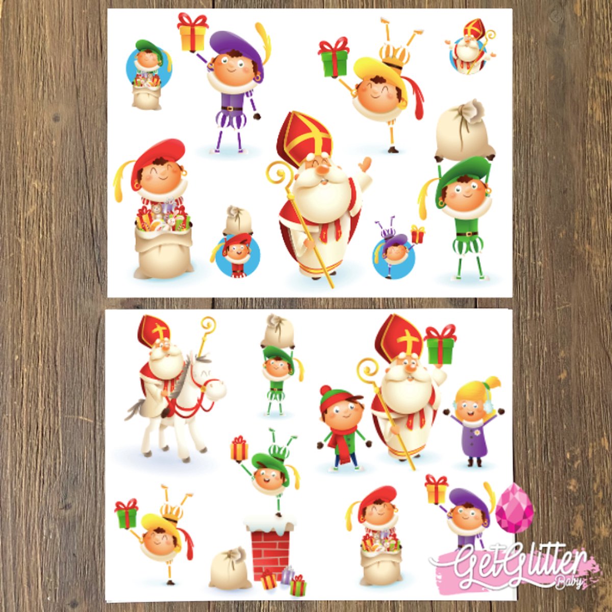 GetGlitterBaby® - Kinder Schoencadeau Plak Tattoos / Tijdelijke Tattoo Kind / Nep Tatoeage voor Kinderen - Sinterklaas / Piet - 2 stuks