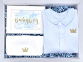 Especialina - Kraamcadeau - Babyshower - Newborn - Boxpak - Slabbetje - Rompertje - Blauw - Cadeau - Geschenkset - Kraampakket - Baby - Baby Boy - Cadeau pakket - Jongen - Cadeau m