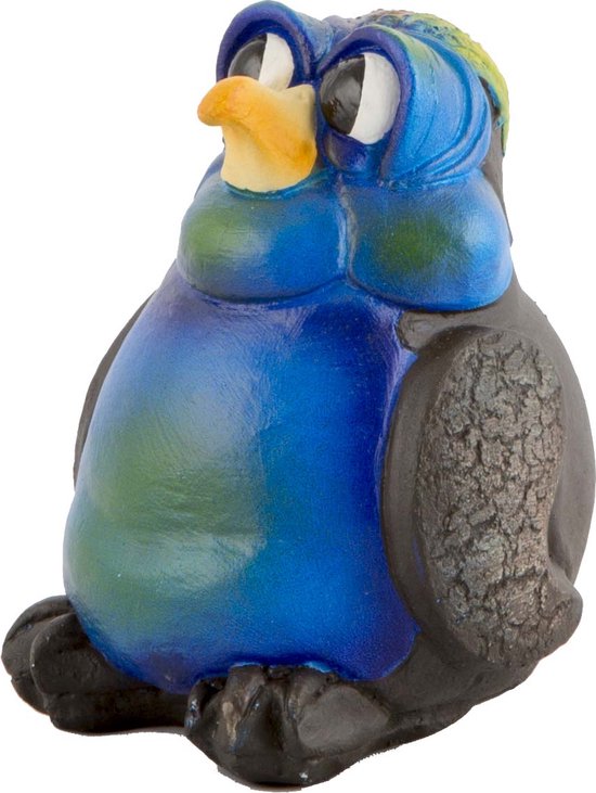 Crazy Clay Comix Cartoon - pingouin - oiseau - mini Pipino - bleu - statue solide unique peinte à la main en argile cuite