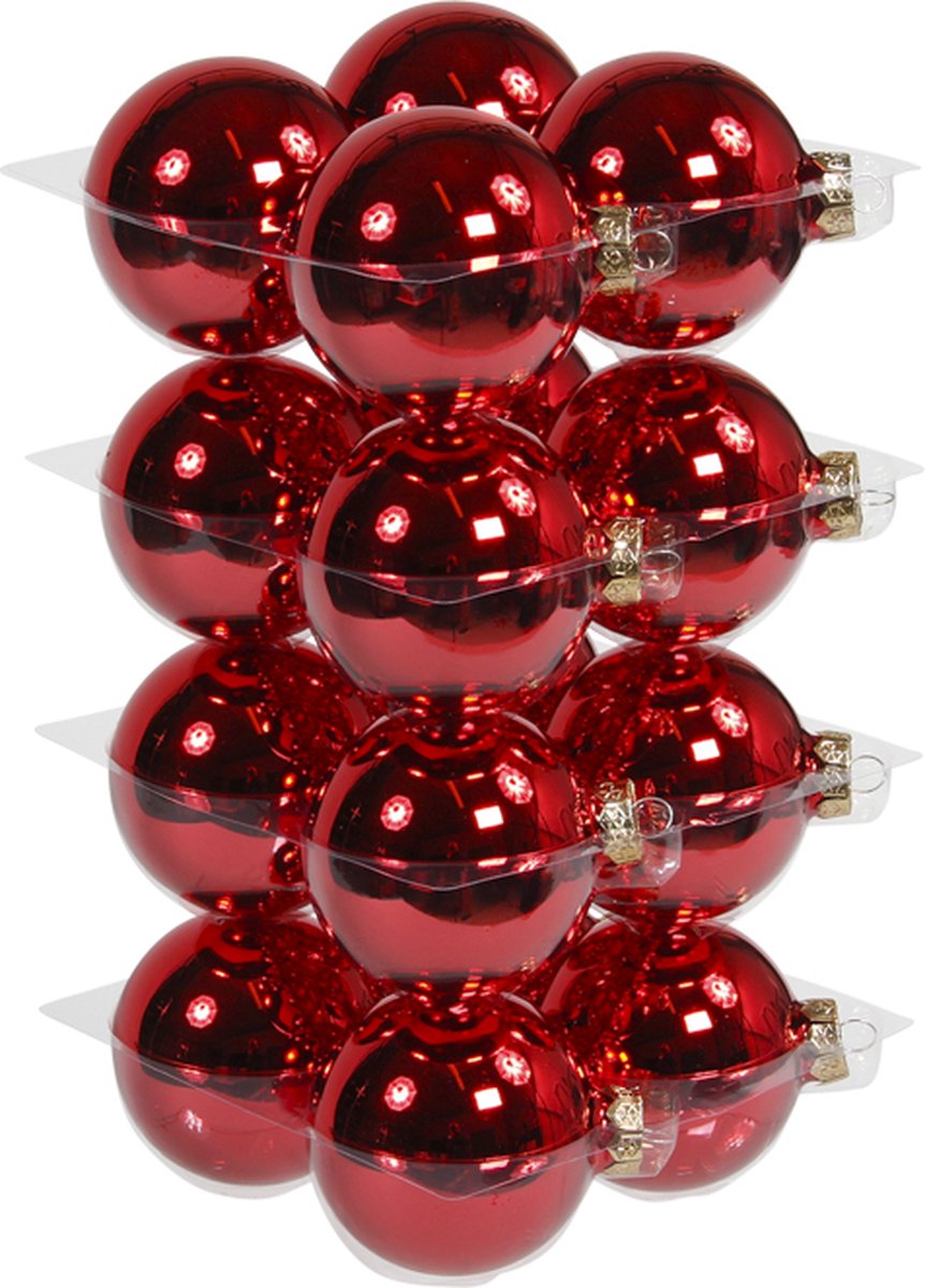 Glazen kerstballen - 8 cm - 16 stuks - Rood