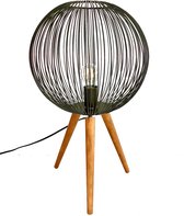 Black Cage Globe Lamp on 3 Wooden Feet 75,5 cm hoog - tafellamp - vloerlamp - lamp industrieel - industriestijl - metaal Lamp - verlichting voor binnen - verlichting voor uw interi