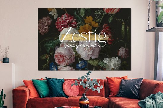 Aluminium schilderij 150x100 cm - Wanddecoratie metaal - Zestig jaar getrouwd - Huwelijk - Spreuken - Quotes - Metalen muurdecoratie woonkamer - Decoratie industrieel - Foto op dibond - Industriële accessoires slaapkamer