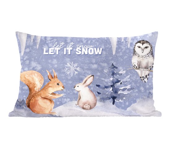 Sierkussens - Kussentjes Woonkamer - 60x40 cm - Winter - Sneeuw - Eekhoorn - Kerstversiering - Kerstdecoratie voor binnen - Woonkamer