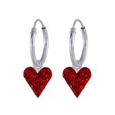 Joy|S - Zilveren hart bedel oorbellen - kristal rood - oorringen