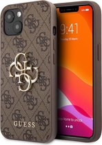 iPhone 13 Backcase hoesje - Guess - Effen Bruin - Kunstleer